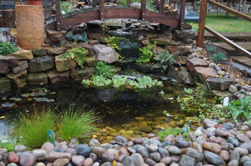 Click Here To Enlarge This Photo Of Creative stream and pond with wine bottles